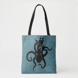 Bolso De Tela Negro oscuro y kraken azul del océano profundo