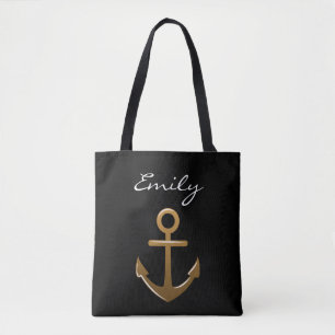 Bolso De Tela Negro y ancla del oro