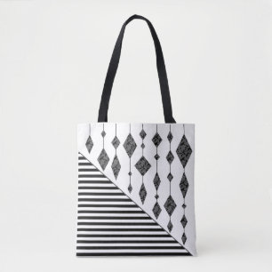 Bolso De Tela Negro y blanco, abstracto, geométrico, simple, esc