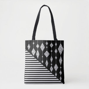 Bolso De Tela Negro y blanco, abstracto, geométrico, simple, esc