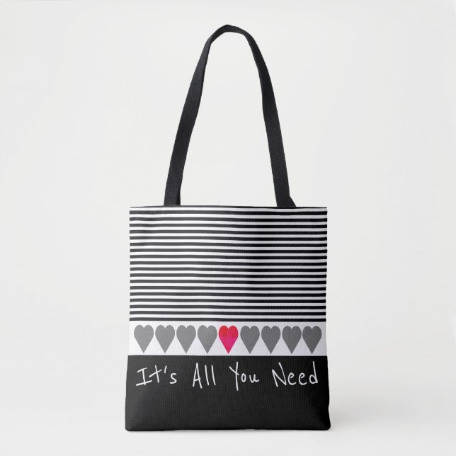 Bolso De Tela Negro Y Blanco Con Corazón (Anverso)