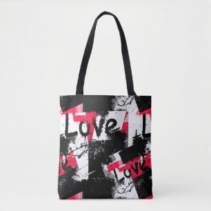 Bolso De Tela Negro y blanco con manchas rojas patrón de amor