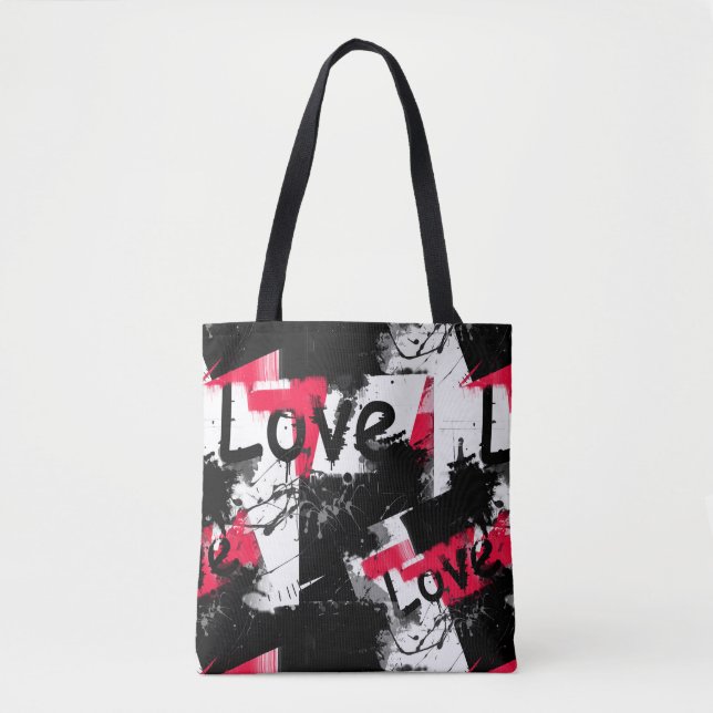 Bolso De Tela Negro y blanco con manchas rojas patrón de amor (Anverso)