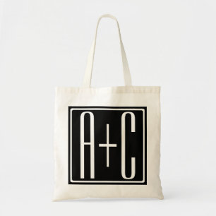 Bolso De Tela Negro y Blanco   Iniciales de Parejas