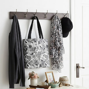 Bolso De Tela Negro y blanco paisley 