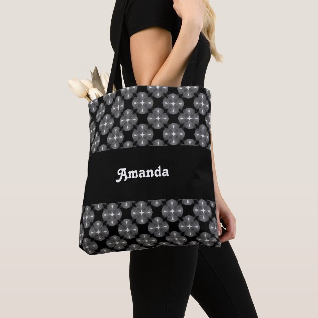 Bolso De Tela Negro y blanco, Tote de hombro (Detalle)