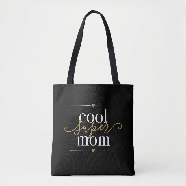 Bolso De Tela Negro Y Oro Frio Super Mamá Moderno Elegante (Anverso)