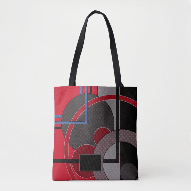 Bolso De Tela Negro y rojo, abstracto, pintura, geométrico (Anverso)