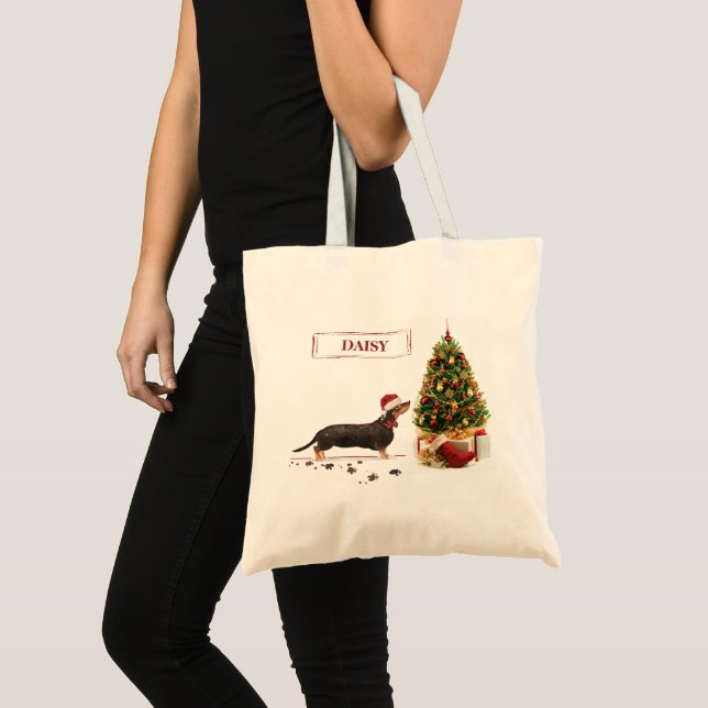 Bolso De Tela Negro y Tan Dachshund Navidades graciosos perro (Anverso (producto))