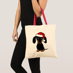 Bolso De Tela Negro y Tan Dachshund Santa Cute Perro Wiener