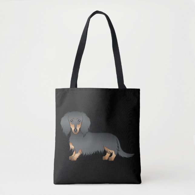 Bolso De Tela Negro Y Tan Largo Cabello Dachshund Perro De Caric (Anverso)