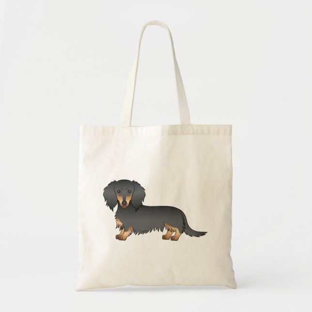 Bolso De Tela Negro Y Tan Largo Cabello Dachshund Perro De Caric (Frente)