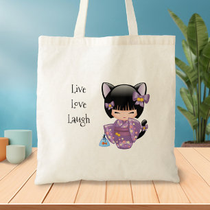 Bolso De Tela Neko Kokeshi Doll - Gato Oído Geisha Chica 88