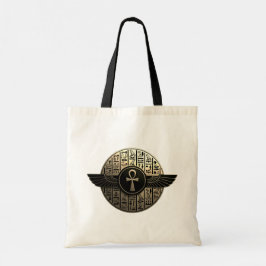 Bolso De Tela NeoAnkh 3D Ankh Alado Dorado & Jeroglíficos