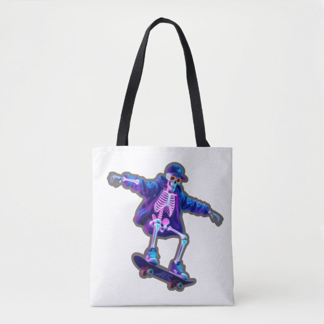Bolso De Tela Neon 3D Skeleton Skateboarding – Funny Streetwear  (Anverso)