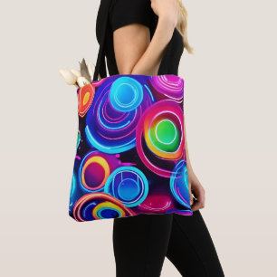 Bolso De Tela Neon Circles Resumen Arte