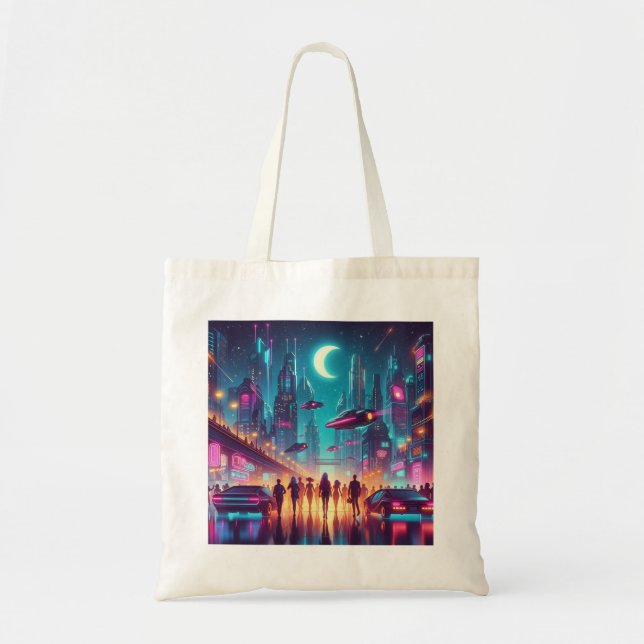 Bolso De Tela Neon Cityscape (Frente)