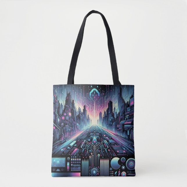 Bolso De Tela Neon Cyberworld (Anverso)