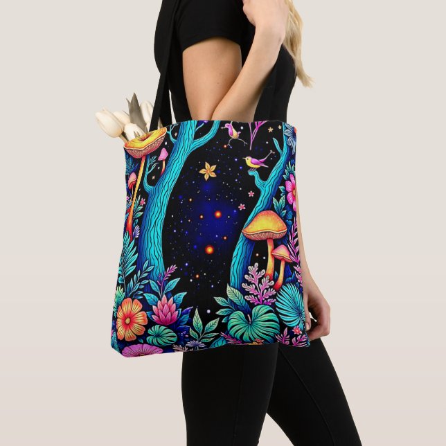Bolso De Tela Neon Fantasy Forest Night Glow Design (Detalle)