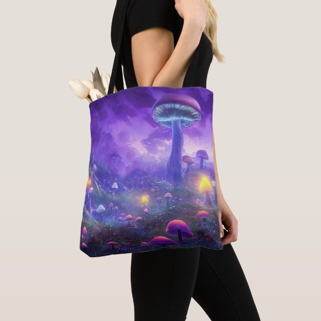 Bolso De Tela Neon Fantasy Mushrooms Tote Bag (Detalle)