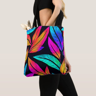 Bolso De Tela Neon Feather Pattern Vibrant Art