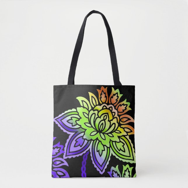 Bolso De Tela Neon Flowers (Anverso)