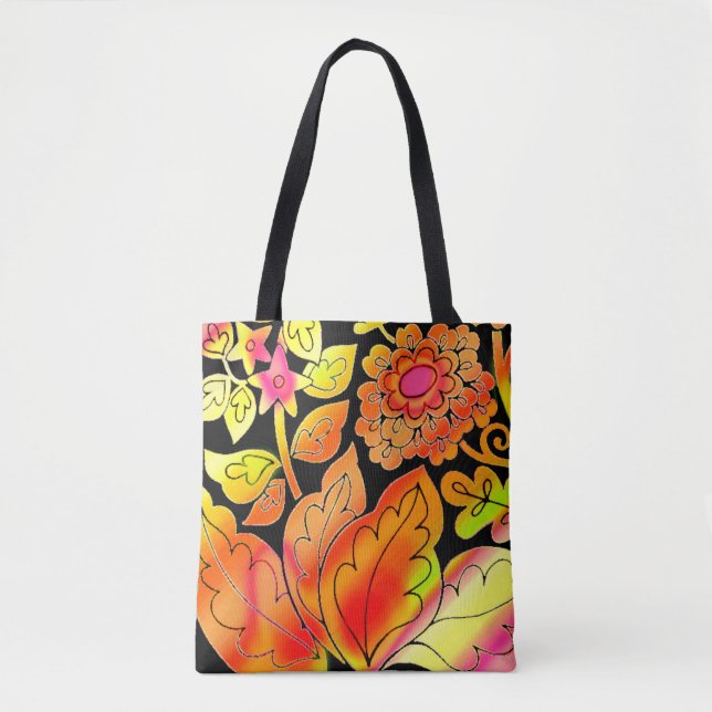 Bolso De Tela Neon Flowers (Anverso)