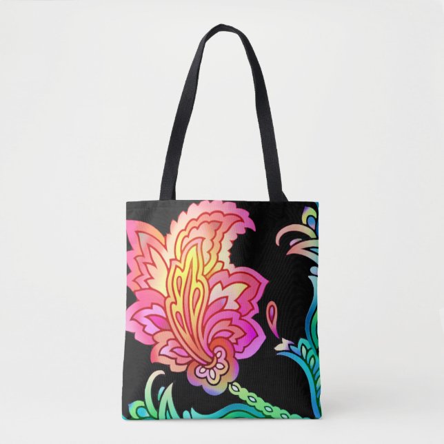 Bolso De Tela Neon Flowers (Anverso)