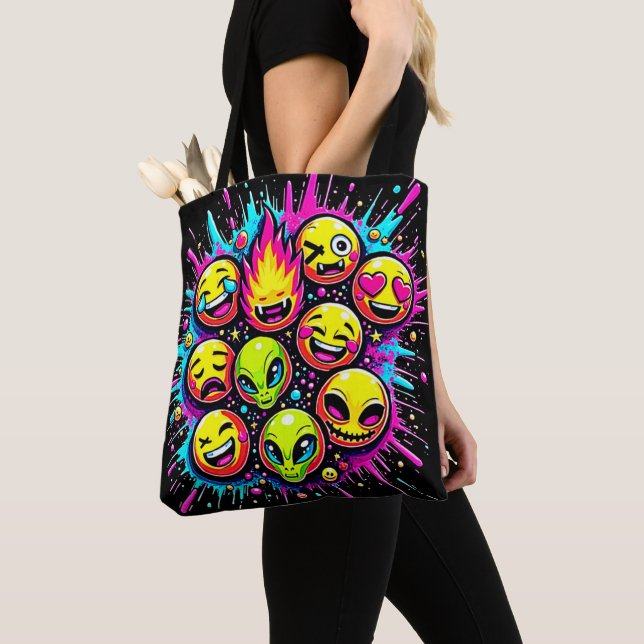 Bolso De Tela Neon Funky Emoji Mix (Detalle)