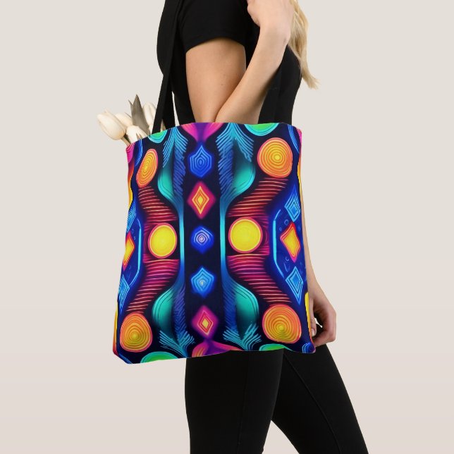 Bolso De Tela Neon Geometric Mandala Art (Detalle)