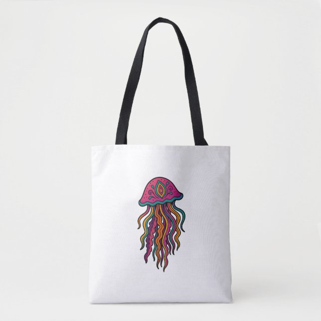 Bolso De Tela Neon Jellyfish Tote Bag – Trippy Sea Vibes (Anverso)