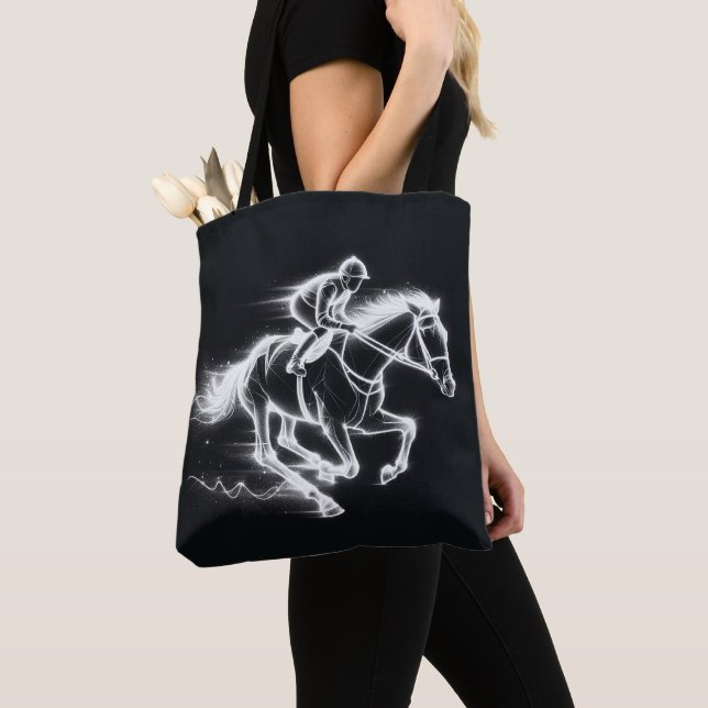 Bolso De Tela Neon Jockey sobre un caballo galopante (Detalle)
