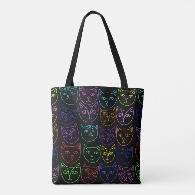 Bolso De Tela Neon Kitties (Reverso)
