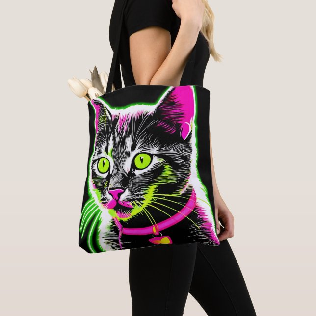 Bolso De Tela Neon Kitty Feline Art (Detalle)