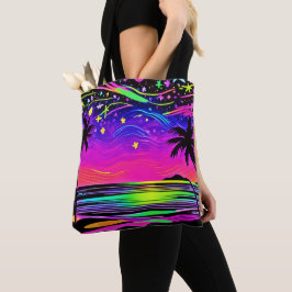Bolso De Tela Neon Night Beachscape