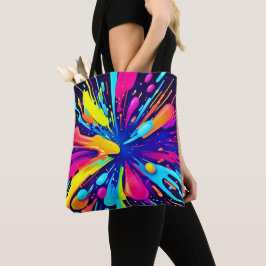 Bolso De Tela Neon Paint Explosion on Dark Canvas
