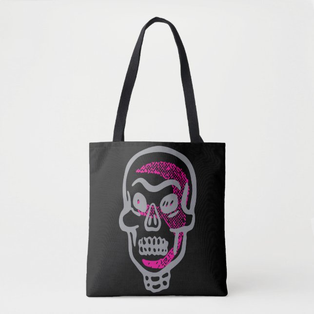 Bolso De Tela Neon Pink Halloween Skull (Anverso)
