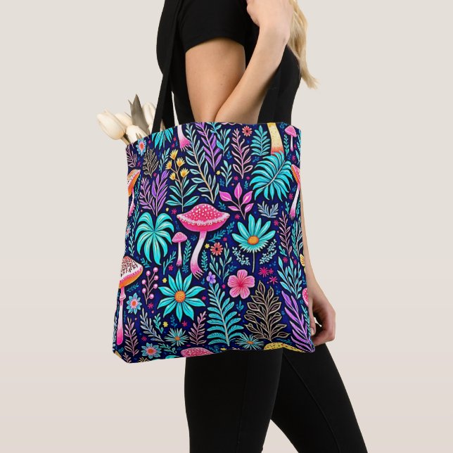 Bolso De Tela Neon Psychedelic Mushroom Forest Dream (Detalle)
