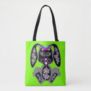 Bolso De Tela Neon Rainbow Sugar Skull Bunny