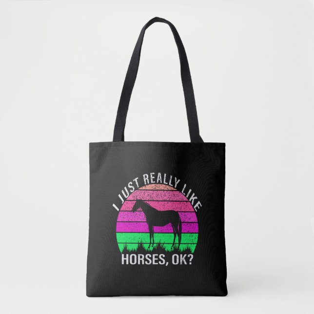 Bolso De Tela Neon Sunset me gustan mucho los caballos (Anverso)