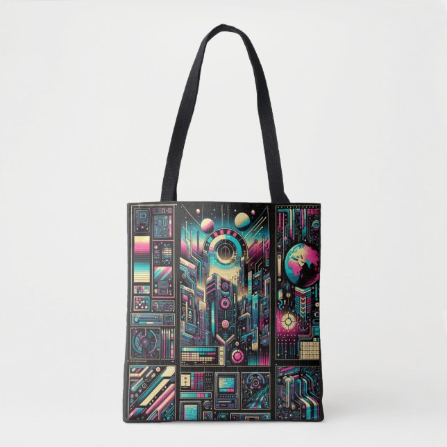 Bolso De Tela Neon Tech Odyssey (Anverso)