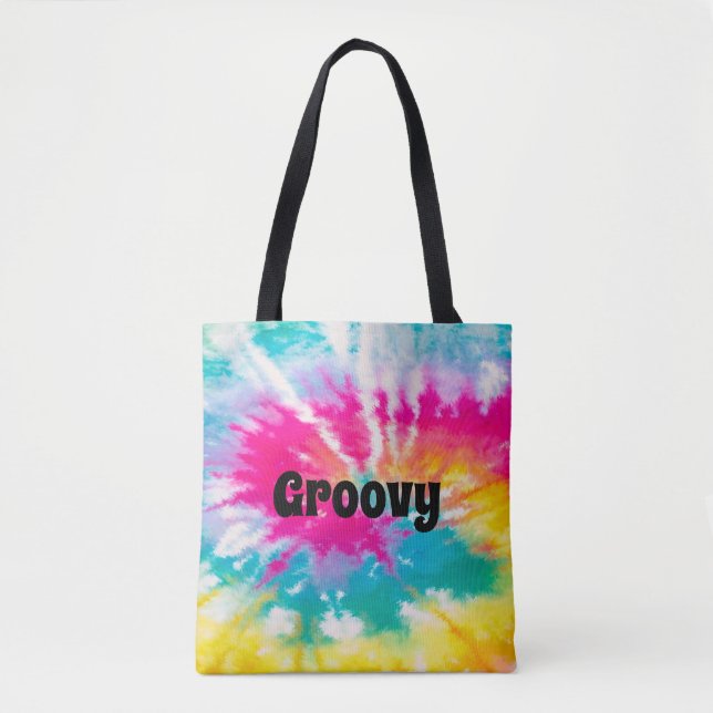 Bolso De Tela Neon Tie Dye Groovy Personalizado (Anverso)