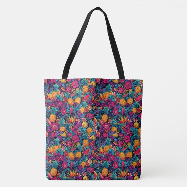 Bolso De Tela Neon Tropical Fruit Flower Tote Bag - Pineapple (Anverso)
