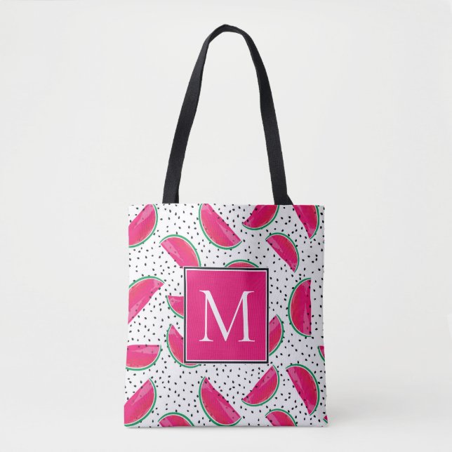 Bolso De Tela Neon Watermelon on Seeds Pattern (Anverso)