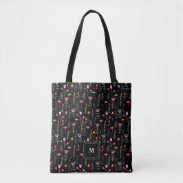 Bolso De Tela Neon Wildflowers on Black,