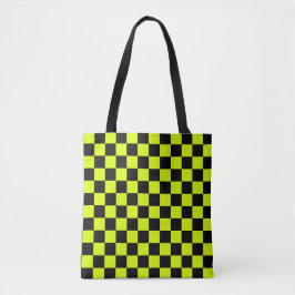 Bolso De Tela Neon Yellow Black Checkered Checkerboard Vintage