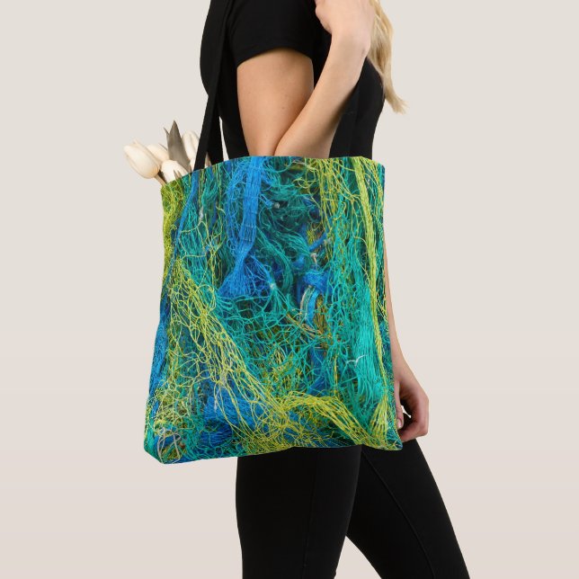 Bolso De Tela Neto de pesca Azul y Amarillo (Detalle)