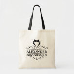 Bolso De Tela Neumático negro de Groomsman<br><div class="desc">Boda Groomsman Black Tie Tote Bag o Favorito Gift Bag</div>