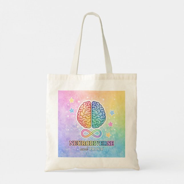 Bolso De Tela Neurodiverse and Proud Inspirational Quote Pastel (Reverso)