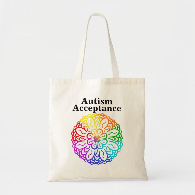 Bolso De Tela Neurodiversidad Autismo Aceptación Botón Arcoiris  (Frente)